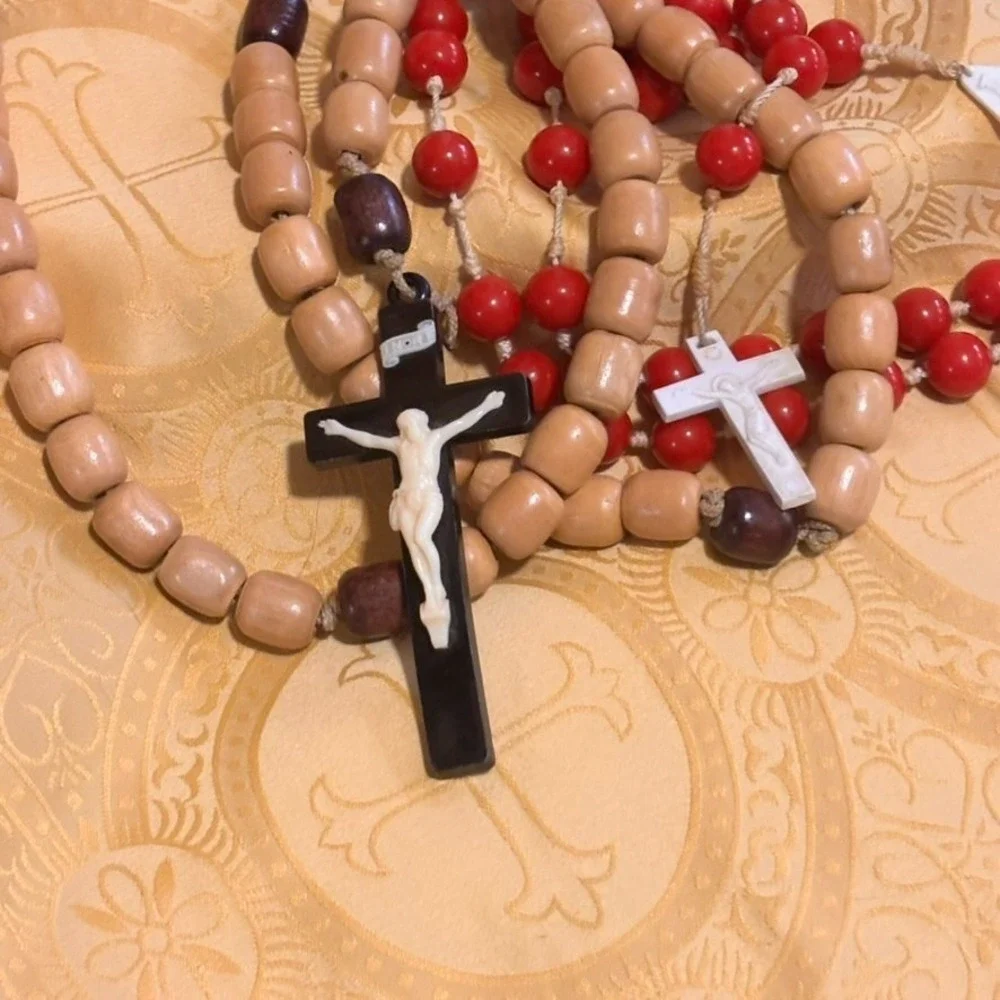 Vintage Wall Rosary Lot Wood Acrylic 33 in Hand Tied